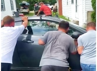Big pain as he turns over a car