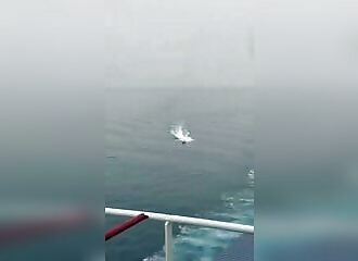 Crew blows up a Kamikaze pirate ship heading for a container ship!