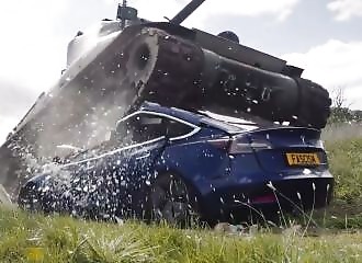 98-year-old veteran runs over a Tesla with a tank
