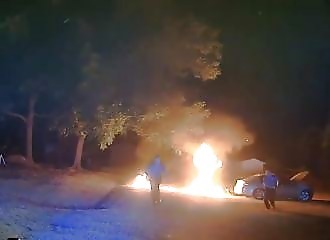  Biker catches fire when police tase him after a chase 