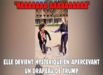 Elle devient complètement hystérique en apercevant un drapeau pour Trump