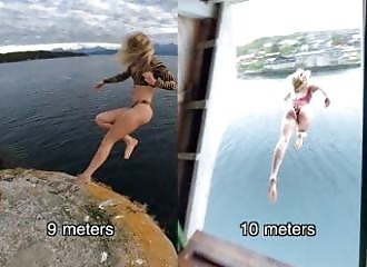 Elle saute de 24m de haut en position foetale !