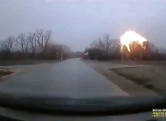  A rocket crashes near a moving vehicle