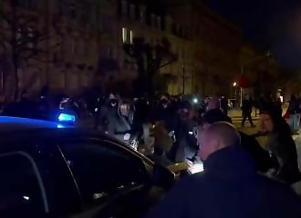 The car of a police commissioner targeted by demonstrators in Strasbourg