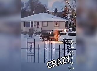 Man throws burning gas can at couple (Warning - shocking)