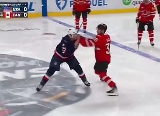 Bagarre générale dès le début du match entre le Canada et les États-Unis