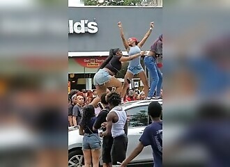 They jump and dance on strangers' cars