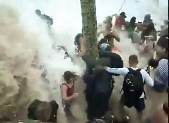 They get swept away by the waves during a surfing championship