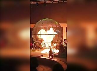 Biker catches fire during death ball routine